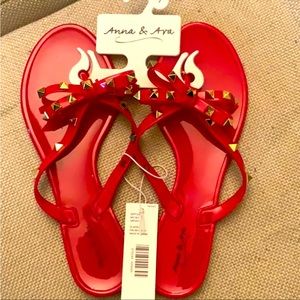 NWT Anna & Ava Red Studded Flip-flops Size 7